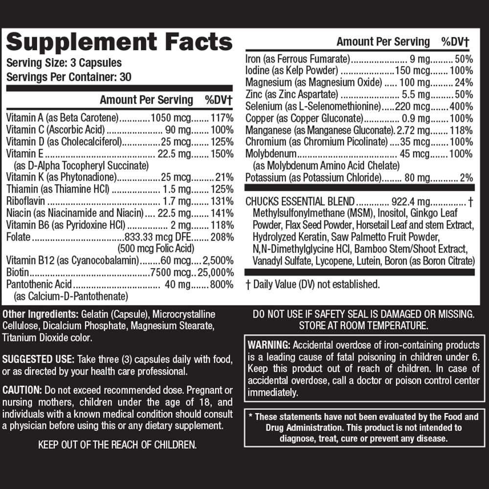 Chucks Essentials Multi-Vitamin - Supplement Ingredients