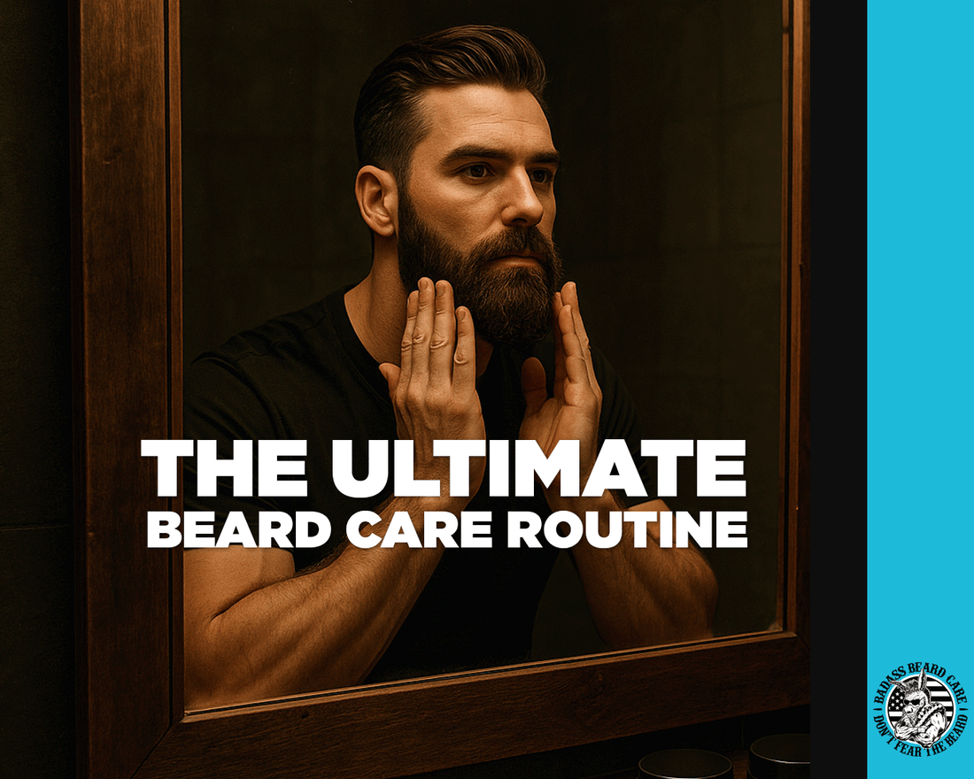 The Ultimate Beard Care Routine - Man Standing In Front Of Mirror Applying Beard Oil