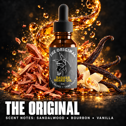 The Original Beard Oil — SANDALWOOD • BOURBON • VANILLA scent notes.